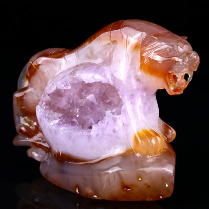 Amazing 5.6" Red Geode Agate Hand Carved Crystal Tiger Sculpture Crystallumi