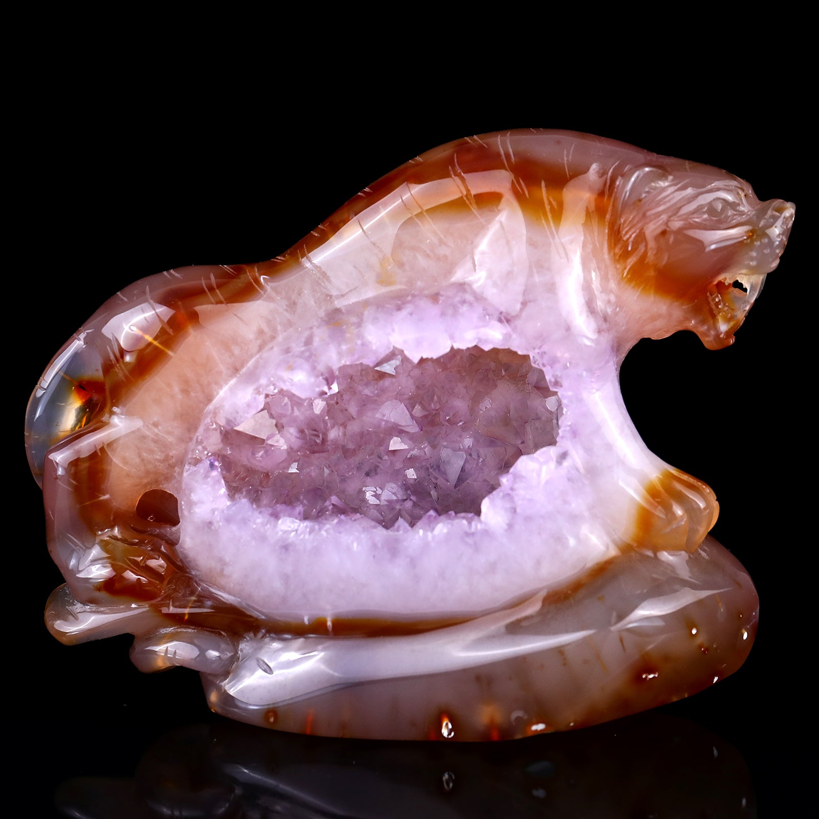 Amazing 5.6" Red Geode Agate Hand Carved Crystal Tiger Sculpture Crystallumi