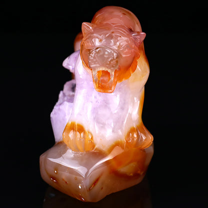 Amazing 5.6" Red Geode Agate Hand Carved Crystal Tiger Sculpture Crystallumi