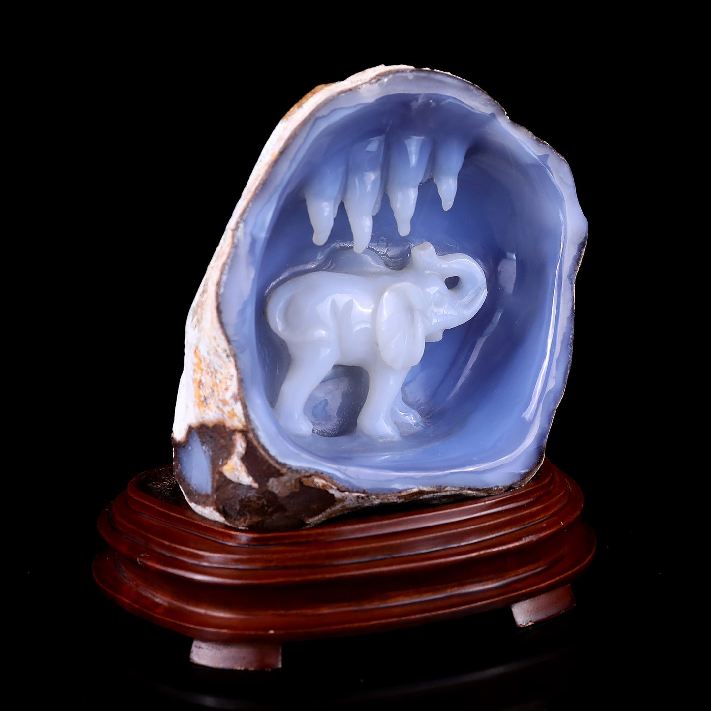 Amazing 5.7" Blue Chalcedony Hand Carved Crystal Elephant Sculpture Crystallumi