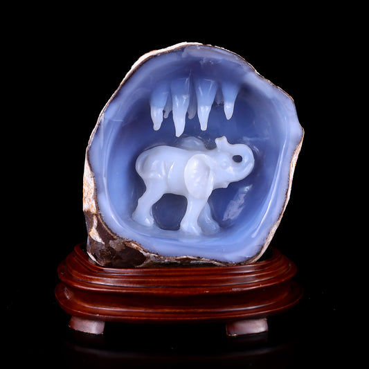 Amazing 5.7" Blue Chalcedony Hand Carved Crystal Elephant Sculpture Crystallumi