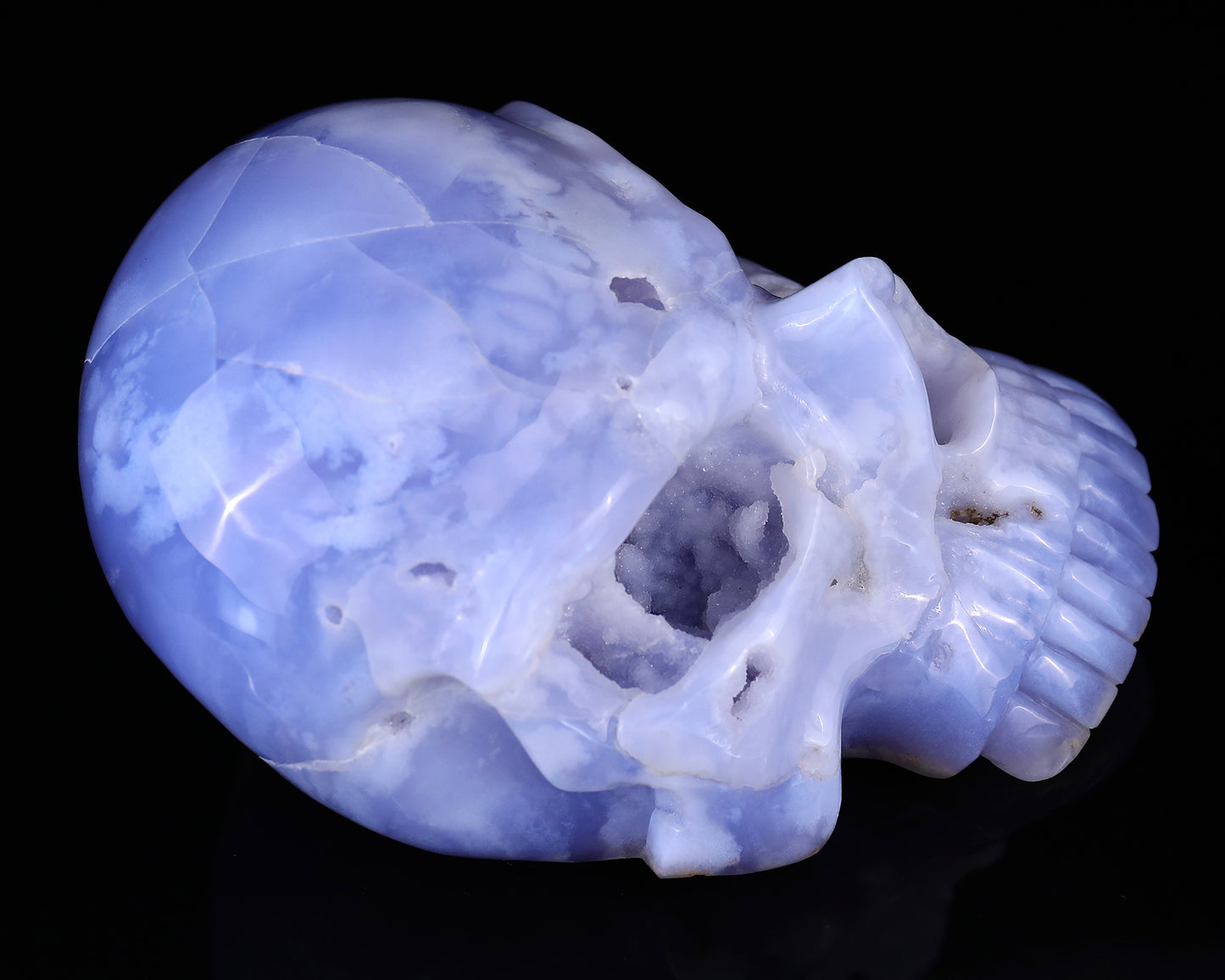 Amazing 6.1" Blue Chalcedony Hand Carved Crystal Skull Sculpture Crystallumi