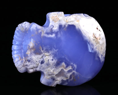 Amazing 6.1" Blue Chalcedony Hand Carved Crystal Skull Sculpture Crystallumi