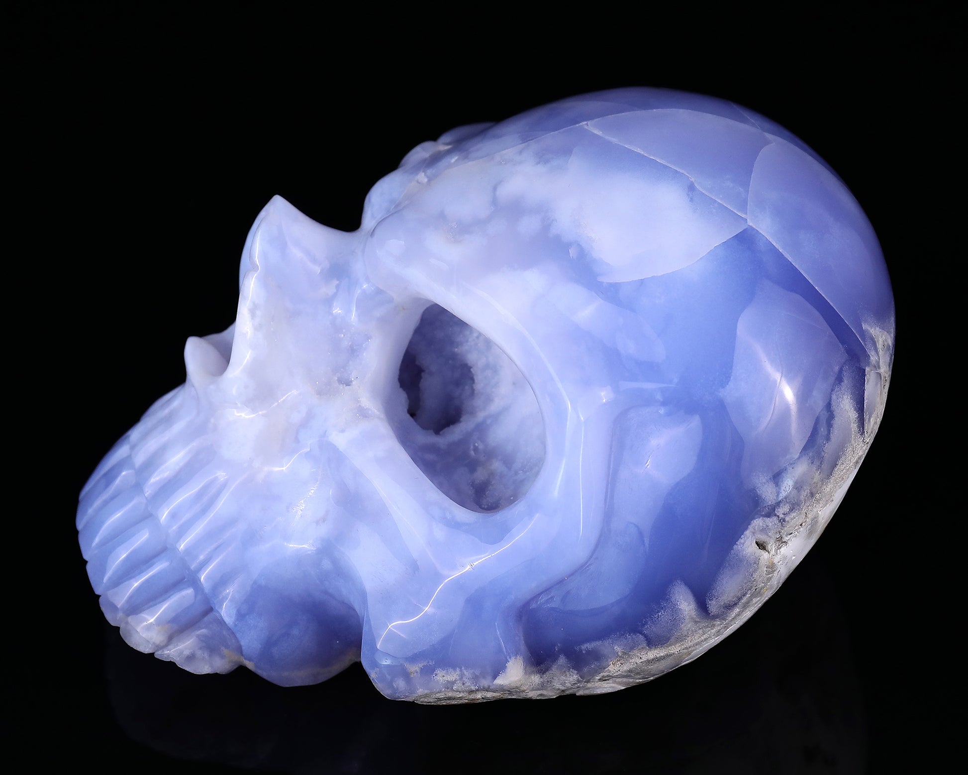 Amazing 6.1" Blue Chalcedony Hand Carved Crystal Skull Sculpture Crystallumi