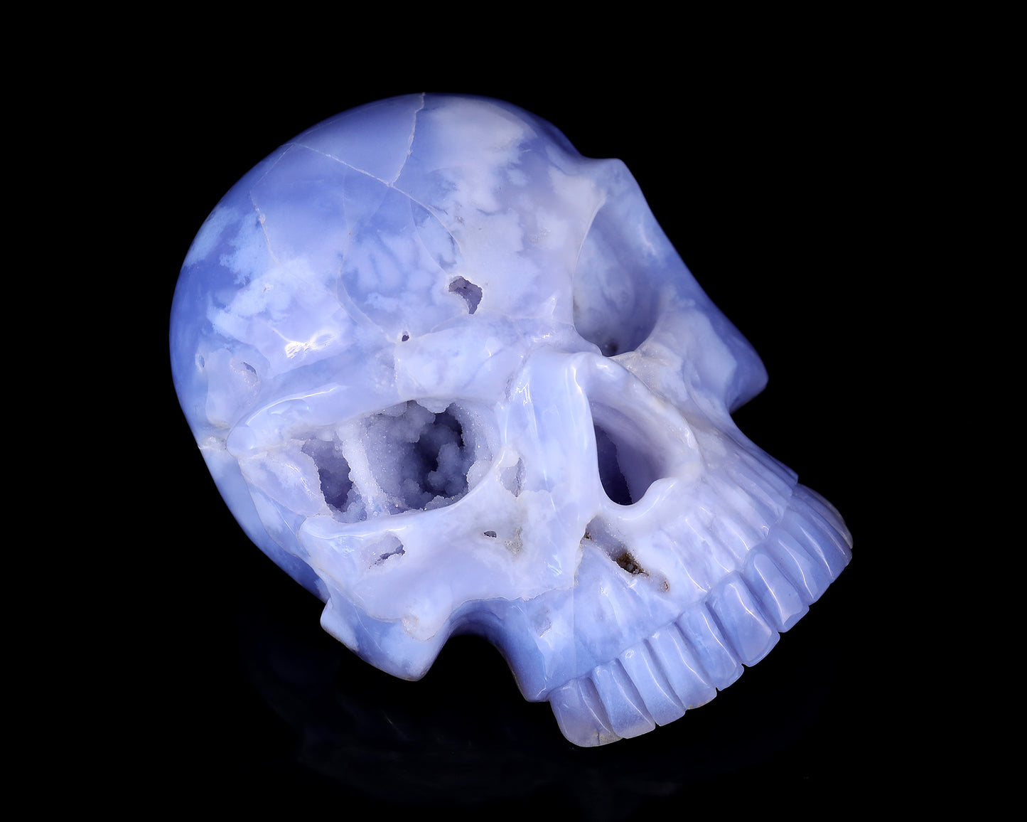 Amazing 6.1" Blue Chalcedony Hand Carved Crystal Skull Sculpture Crystallumi