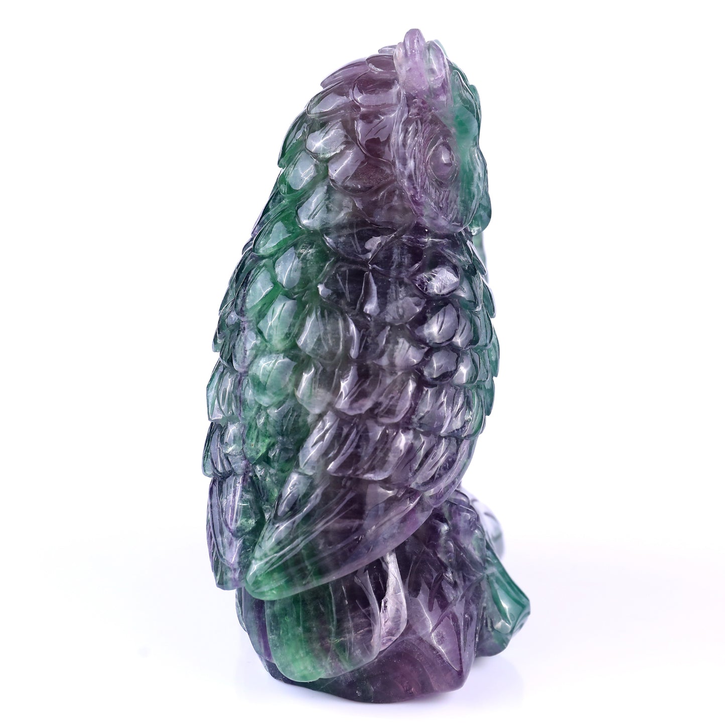 Amazing 6.1" Fluorite Hand Carved Crystal Owls Sculpture Crystallumi