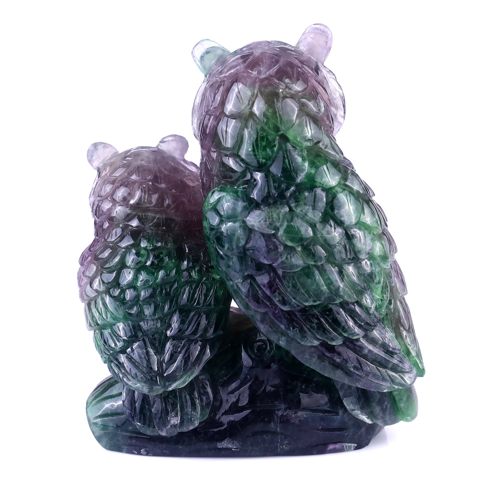 Amazing 6.1" Fluorite Hand Carved Crystal Owls Sculpture Crystallumi