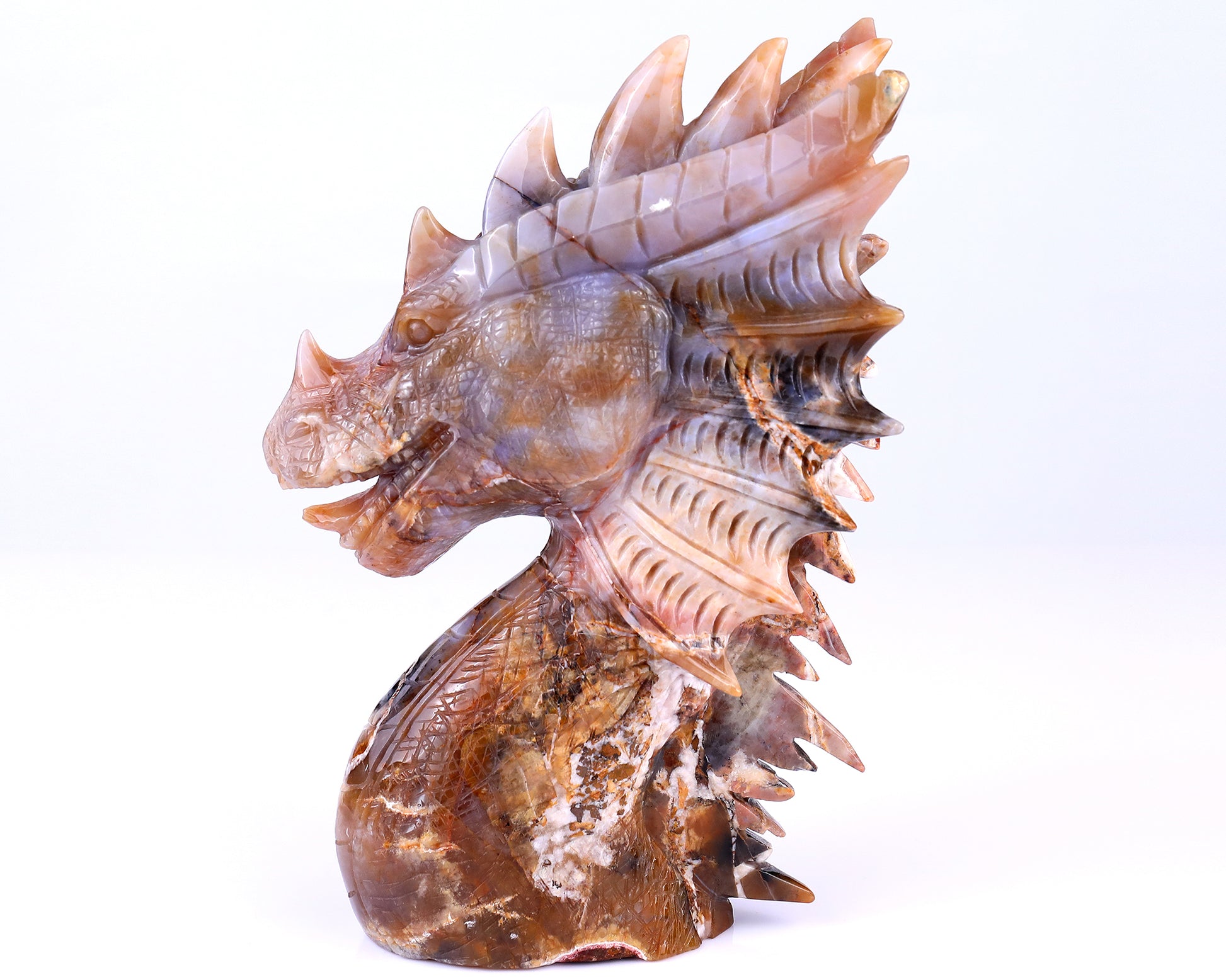 Amazing 6.4" Chalcedony Hand Carved Crystal Dragon Sculpture Crystallumi