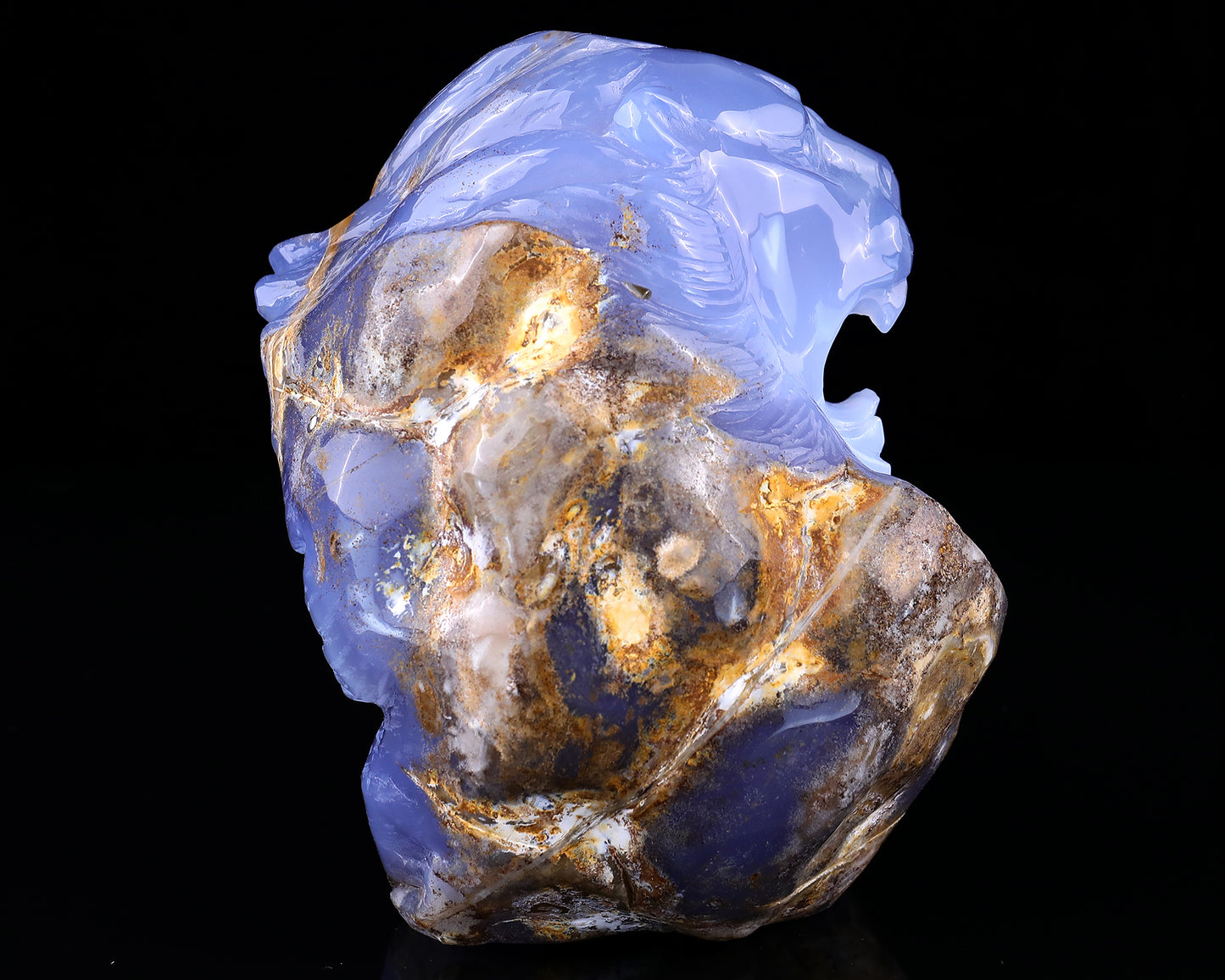 Amazing 6.7" Blue Chalcedony Hand Carved Crystal Lion Head Sculpture Crystallumi