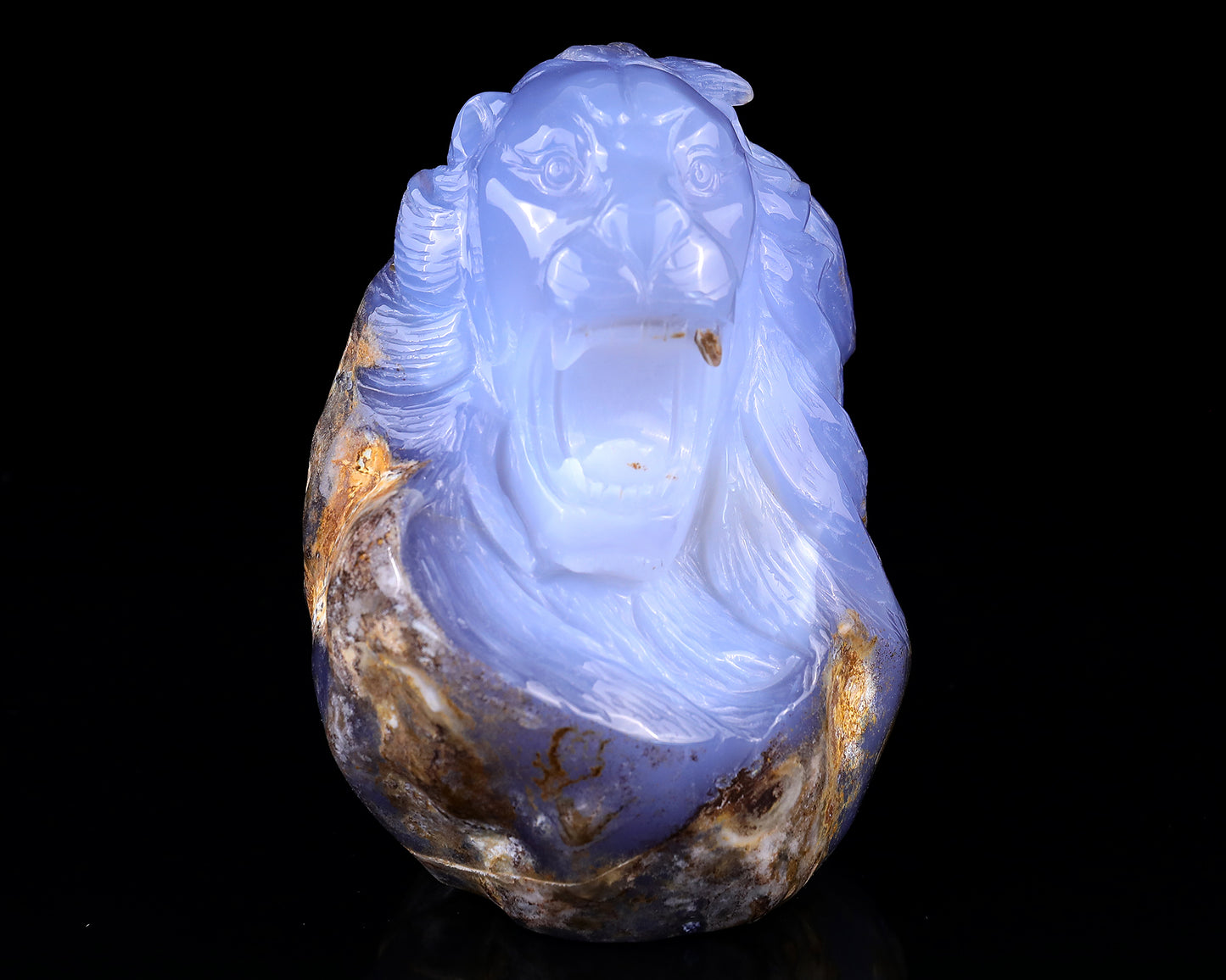 Amazing 6.7" Blue Chalcedony Hand Carved Crystal Lion Head Sculpture Crystallumi