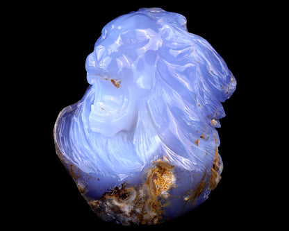 Amazing 6.7" Blue Chalcedony Hand Carved Crystal Lion Head Sculpture Crystallumi