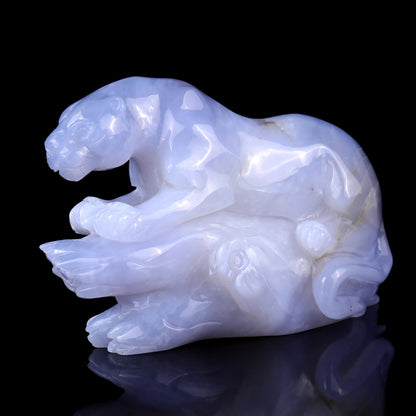 Amazing 7.1" Blue Chalcedony Hand Carved Crystal Leopard Sculpture Crystallumi