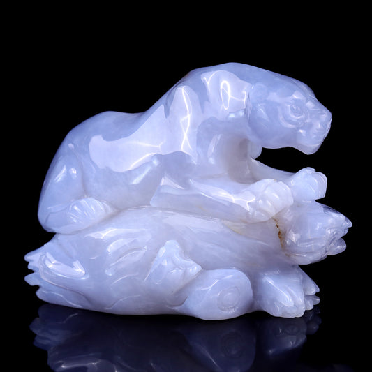 Amazing 7.1" Blue Chalcedony Hand Carved Crystal Leopard Sculpture Crystallumi