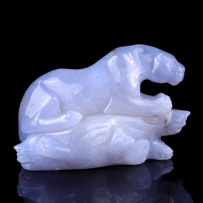 Amazing 7.1" Blue Chalcedony Hand Carved Crystal Leopard Sculpture Crystallumi