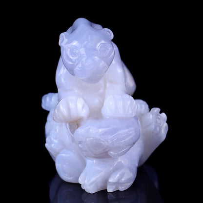 Amazing 7.1" Blue Chalcedony Hand Carved Crystal Leopard Sculpture Crystallumi