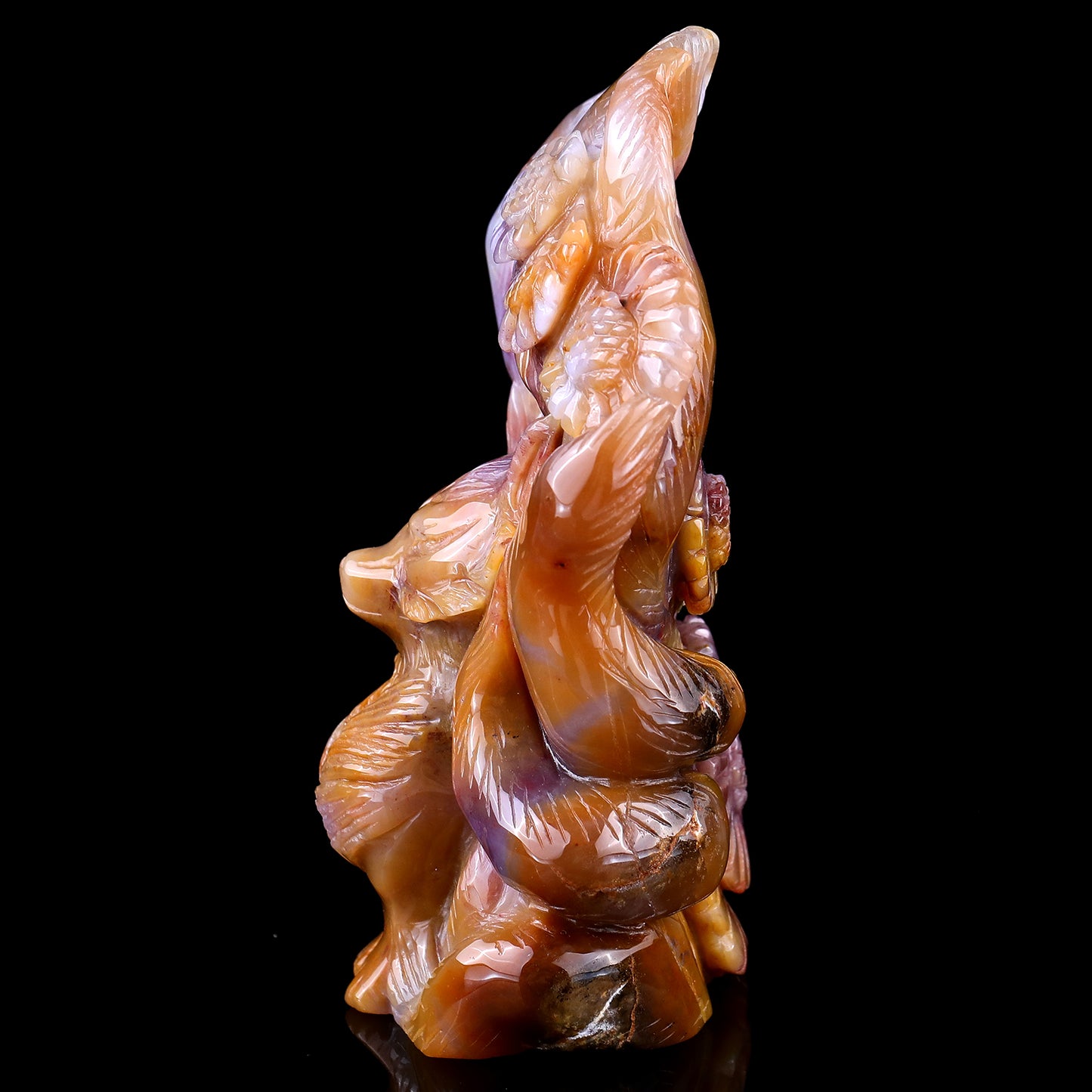 Amazing 7.1" Chalcedony Hand Carved Crystal Nine-tail Foxes Sculpture Crystallumi