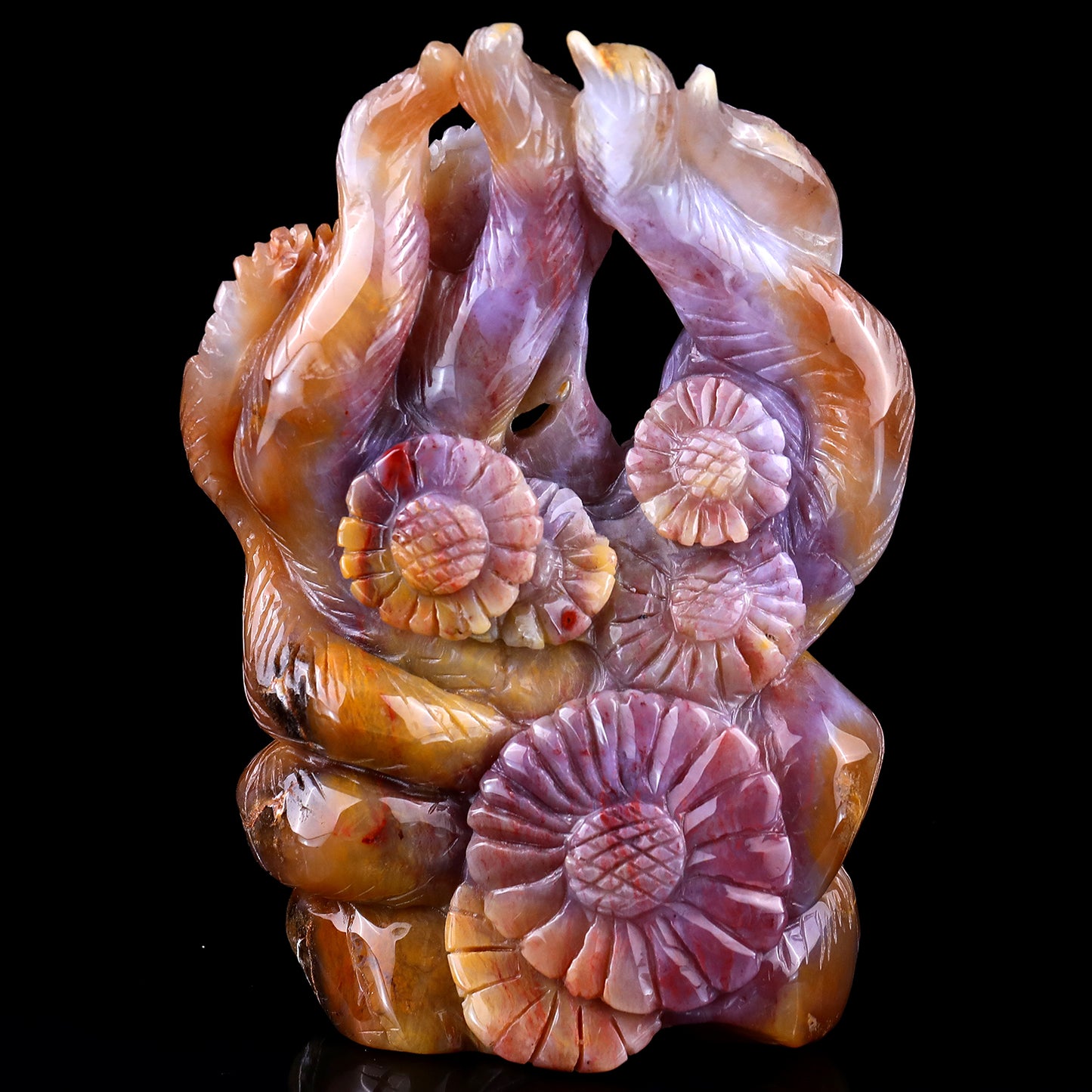 Amazing 7.1" Chalcedony Hand Carved Crystal Nine-tail Foxes Sculpture Crystallumi