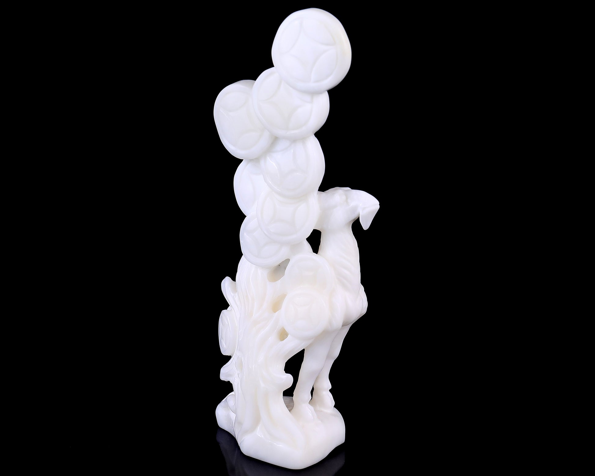 Amazing 7.2" White Jade Hand Carved Crystal Sheep with Coin Sculpture Crystallumi