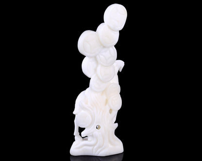 Amazing 7.2" White Jade Hand Carved Crystal Sheep with Coin Sculpture Crystallumi