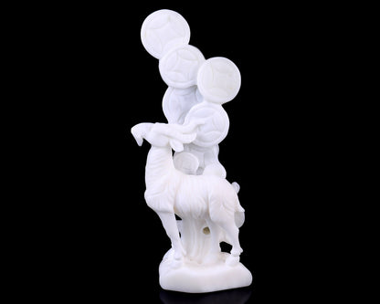 Amazing 7.2" White Jade Hand Carved Crystal Sheep with Coin Sculpture Crystallumi