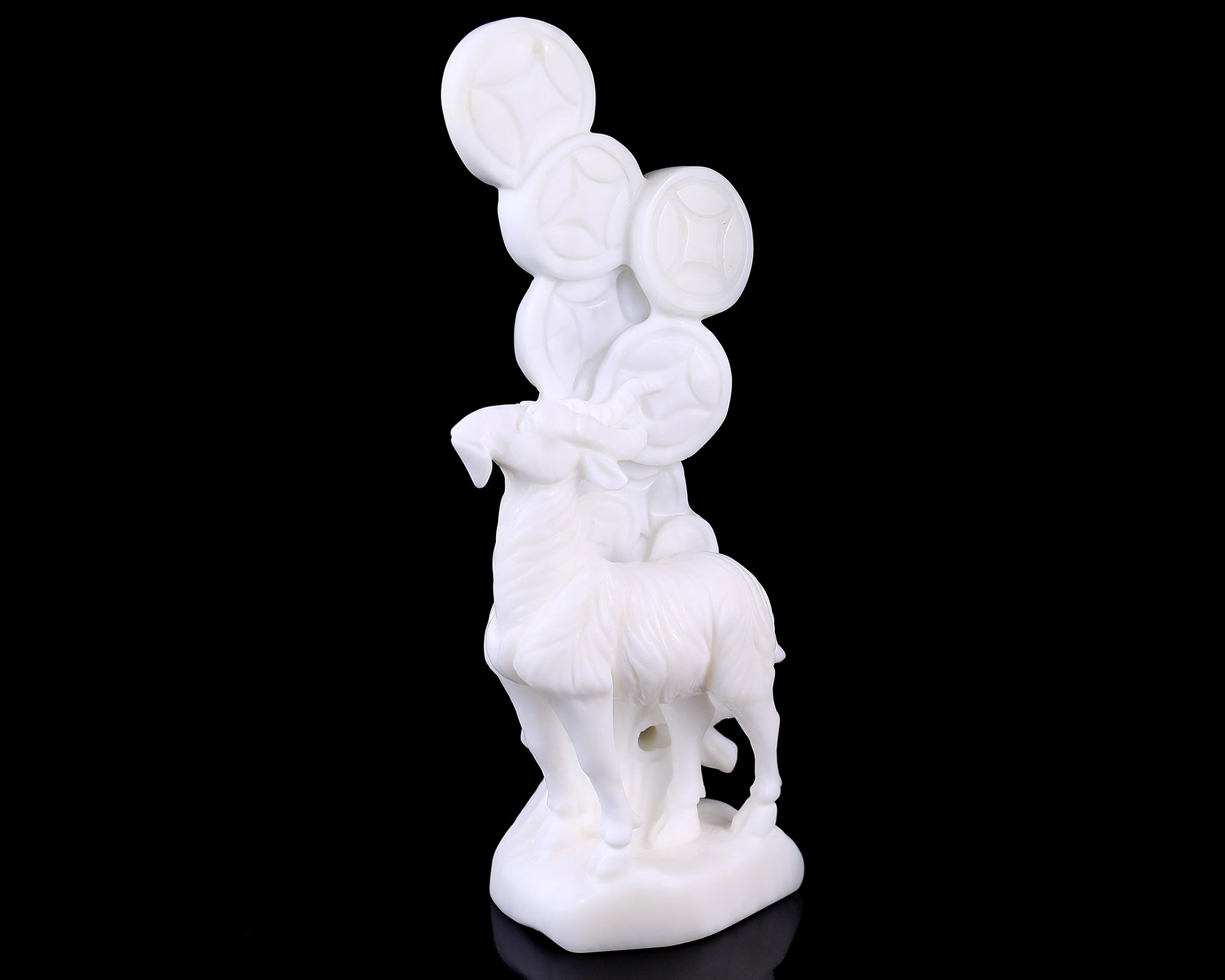 Amazing 7.2" White Jade Hand Carved Crystal Sheep with Coin Sculpture Crystallumi