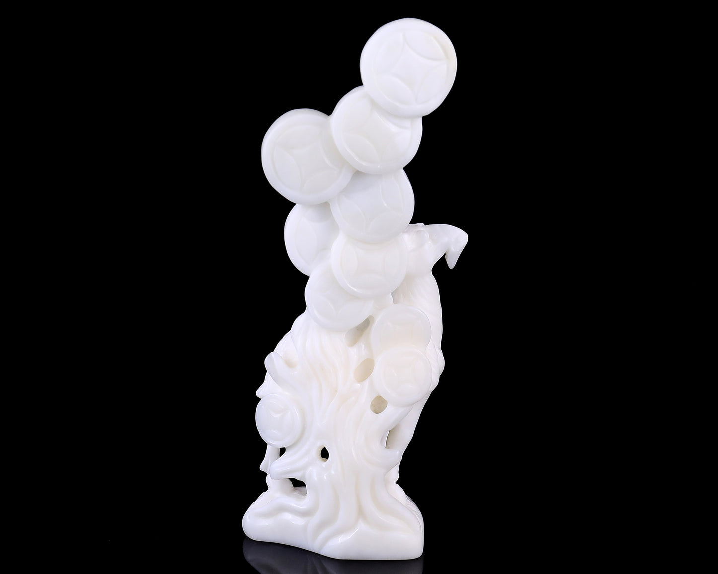 Amazing 7.2" White Jade Hand Carved Crystal Sheep with Coin Sculpture Crystallumi