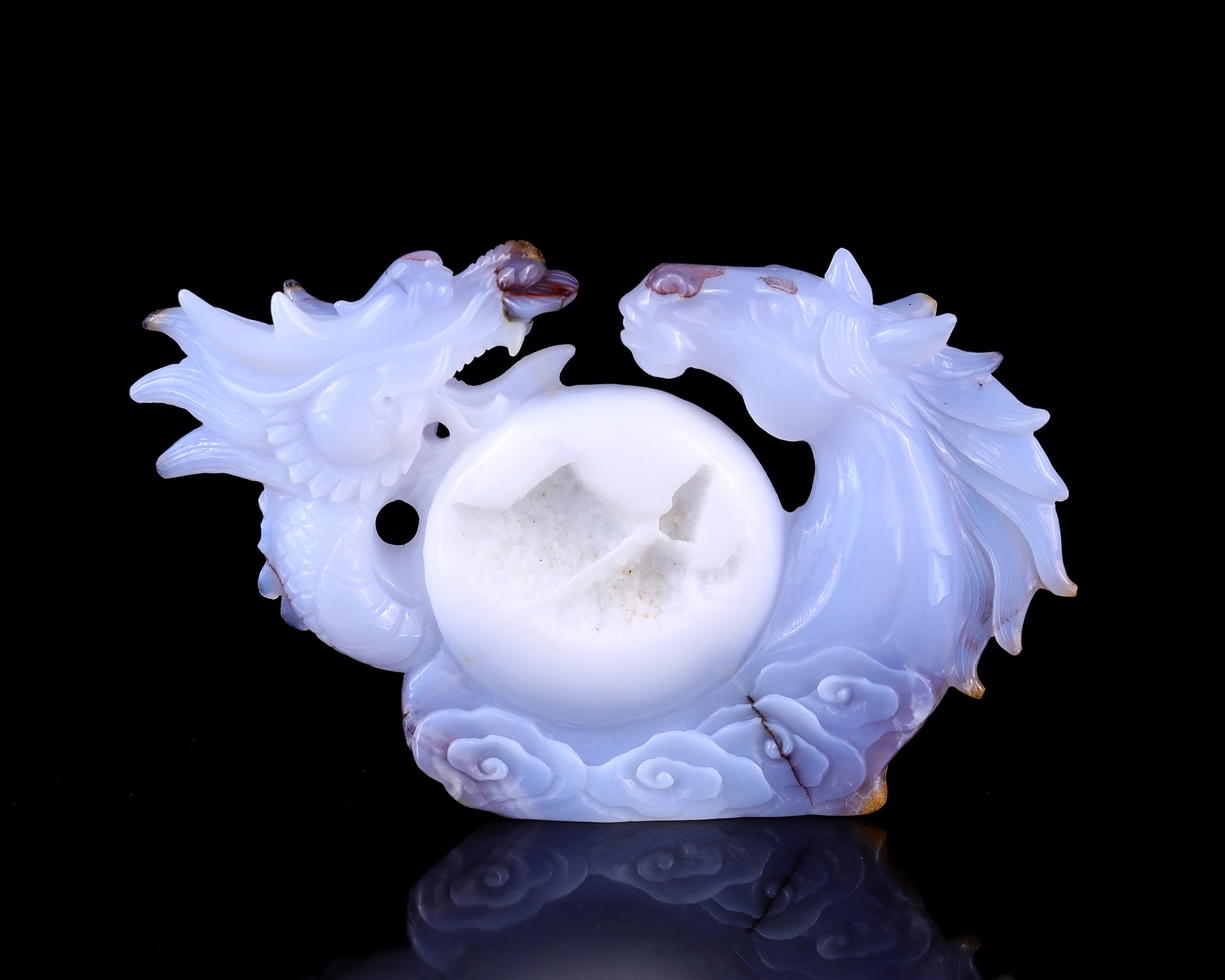 Amazing 8.0" Blue Chalcedony Hand Carved Crystal Horse and Dragon Sculpture Crystallumi