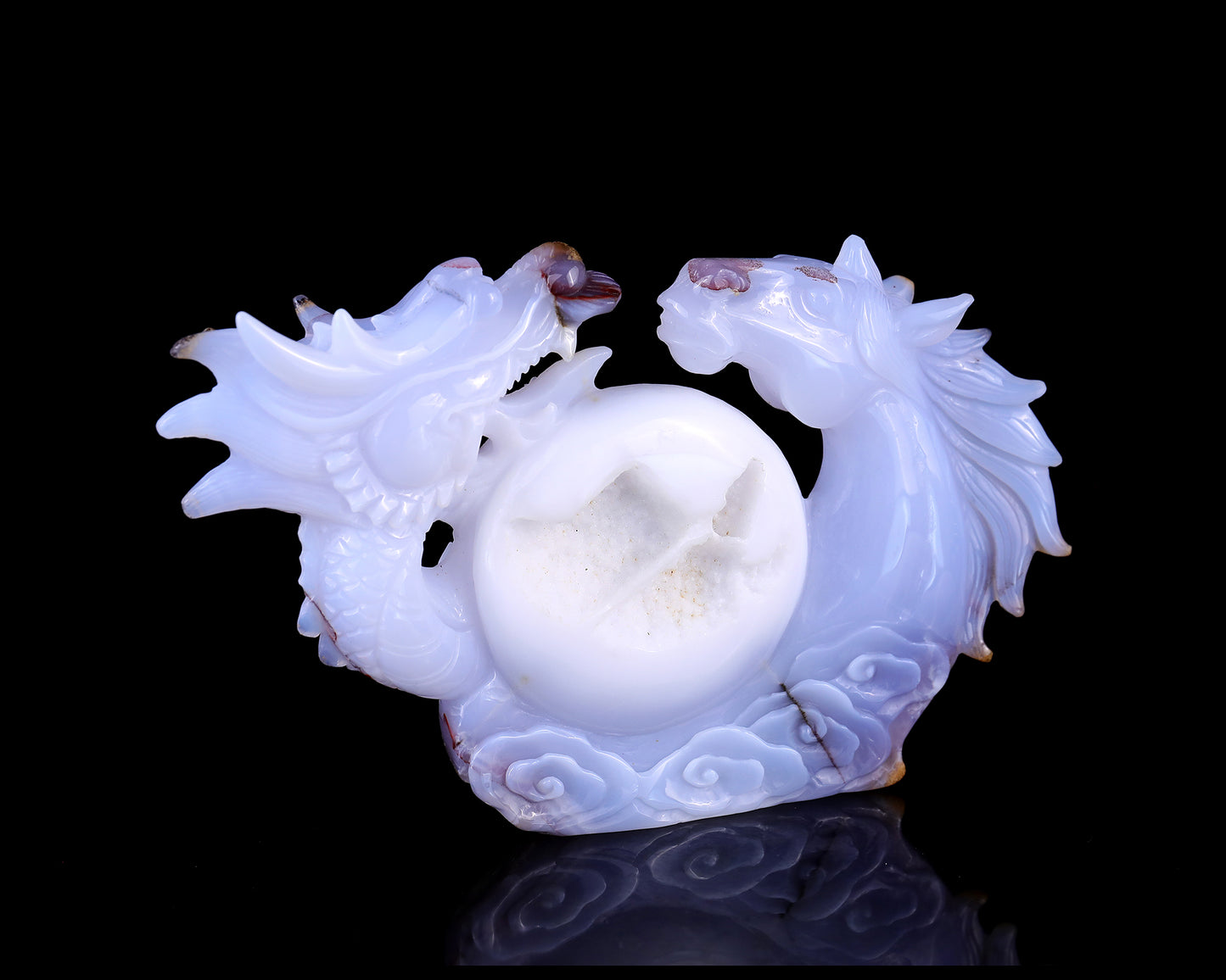 Amazing 8.0" Blue Chalcedony Hand Carved Crystal Horse and Dragon Sculpture Crystallumi