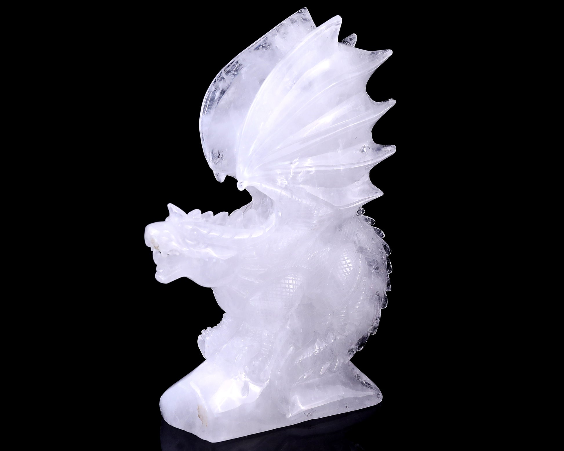 Amazing 8.9" Angolan Quartz Hand Carved Crystal Dragon Sculpture Crystallumi