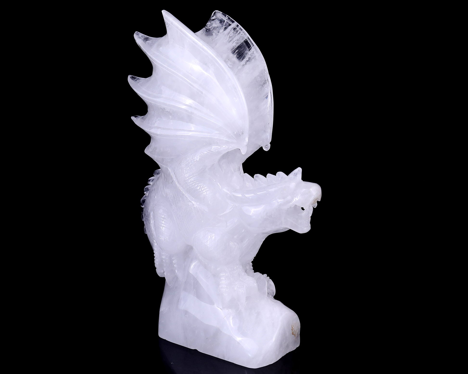 Amazing 8.9" Angolan Quartz Hand Carved Crystal Dragon Sculpture Crystallumi