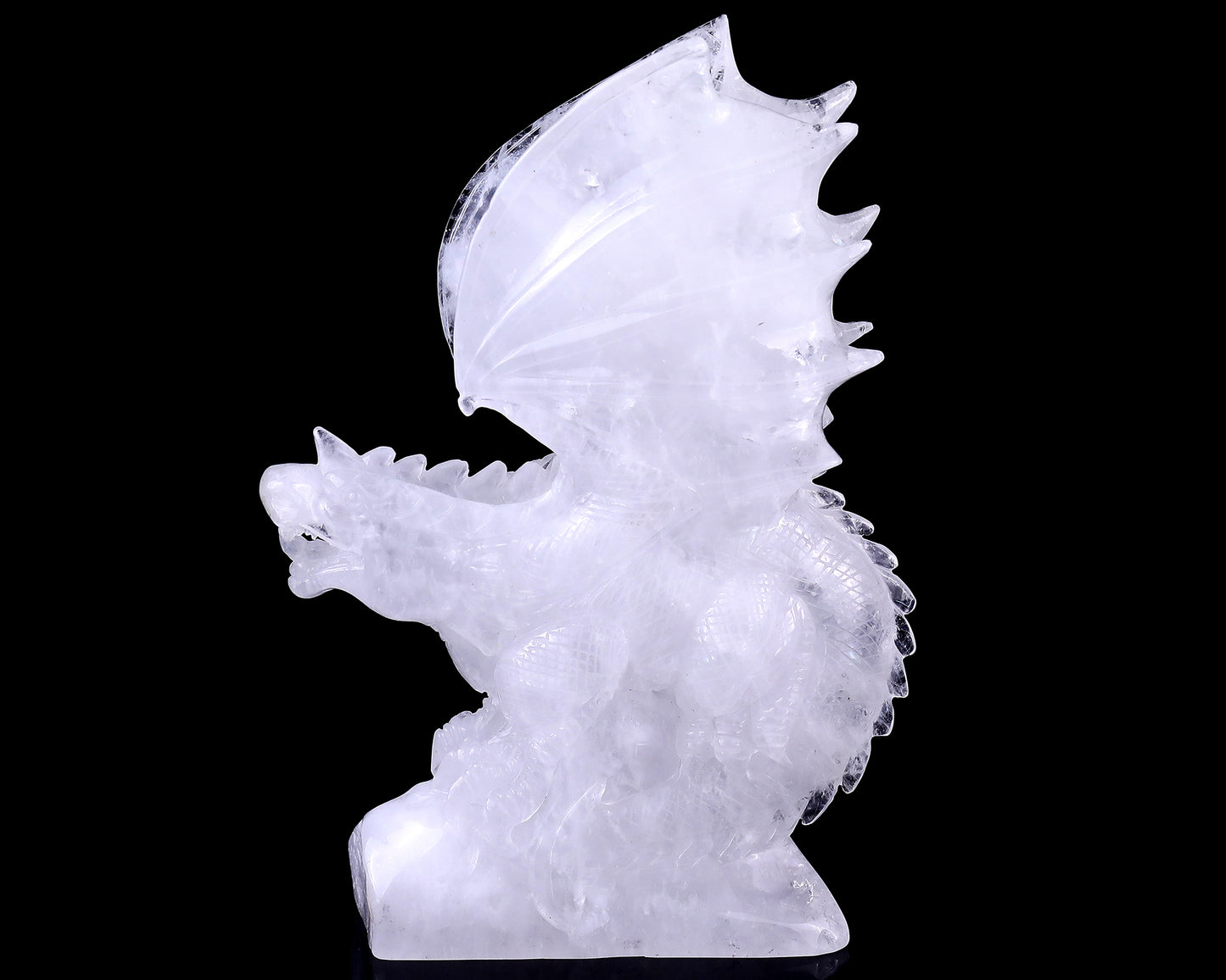 Amazing 8.9" Angolan Quartz Hand Carved Crystal Dragon Sculpture Crystallumi