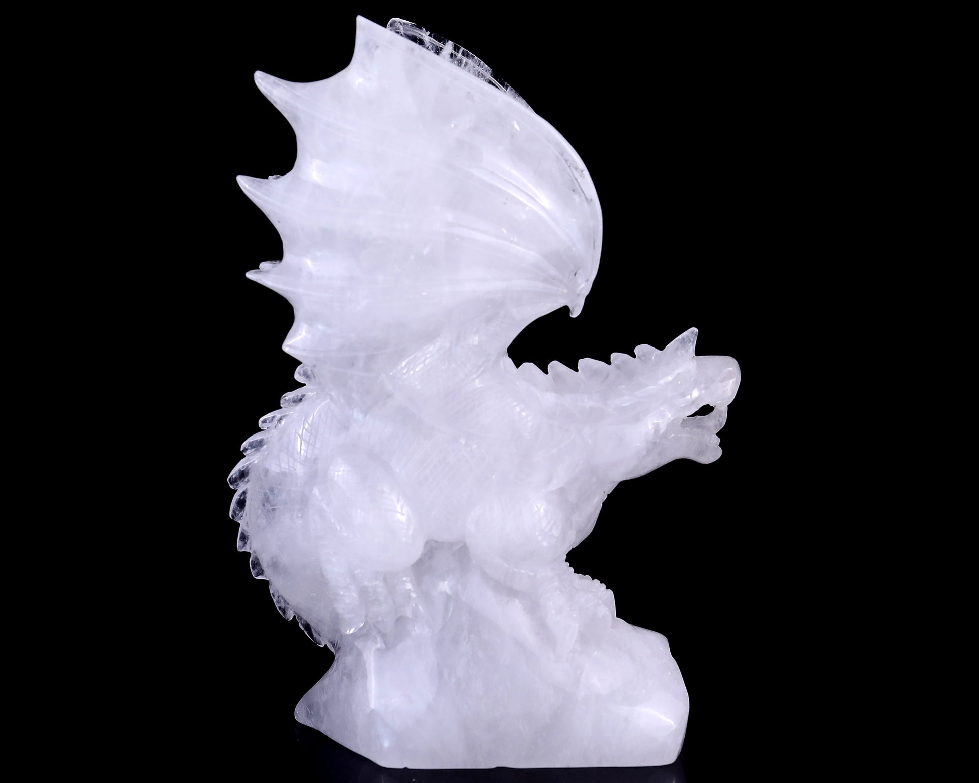 Amazing 8.9" Angolan Quartz Hand Carved Crystal Dragon Sculpture Crystallumi