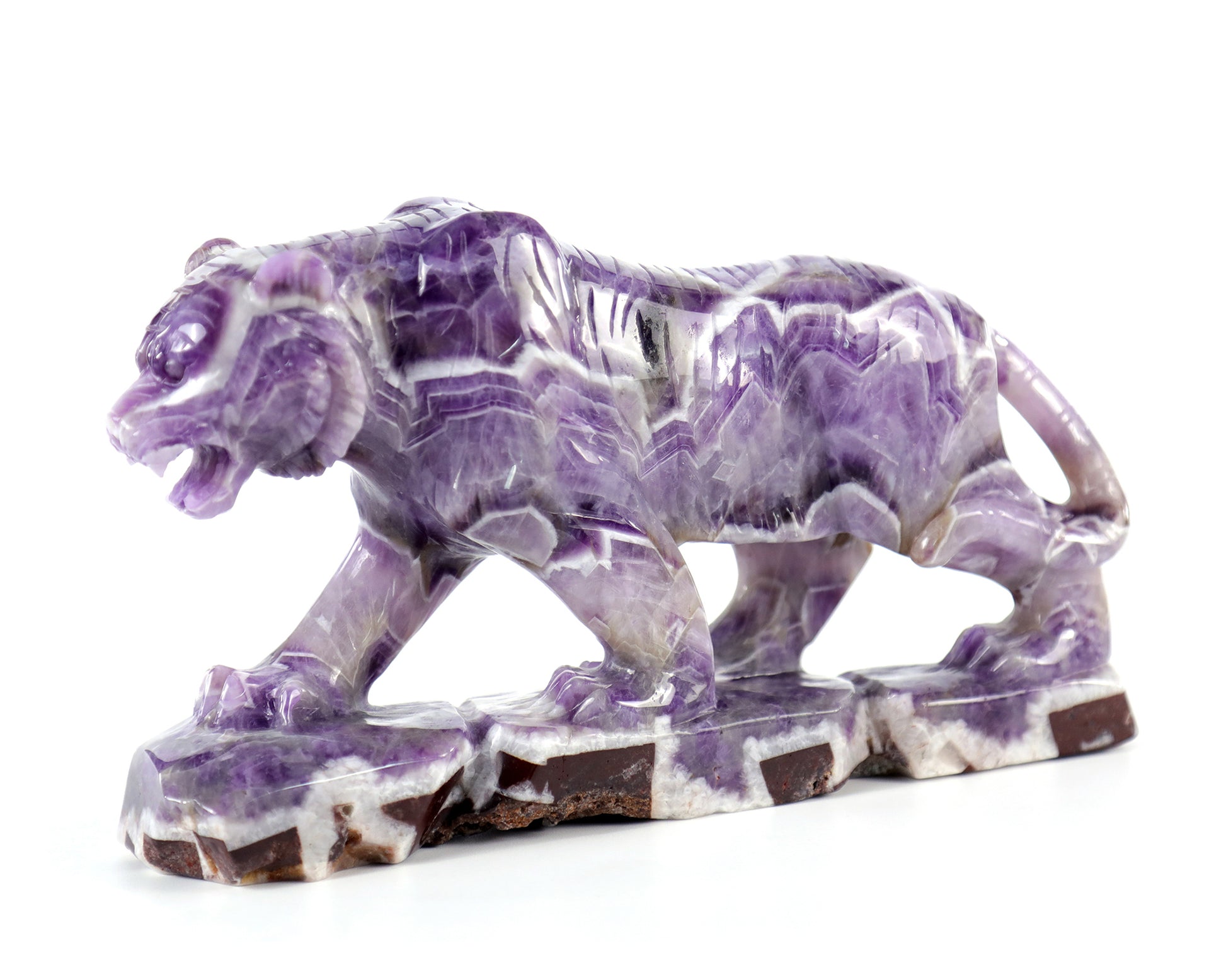 Amazing 8.9" Dream Amethyst Hand Carved Crystal Tiger Sculpture Crystallumi