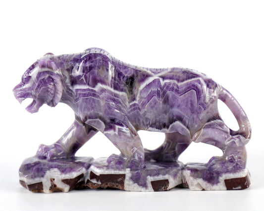 Amazing 8.9" Dream Amethyst Hand Carved Crystal Tiger Sculpture Crystallumi