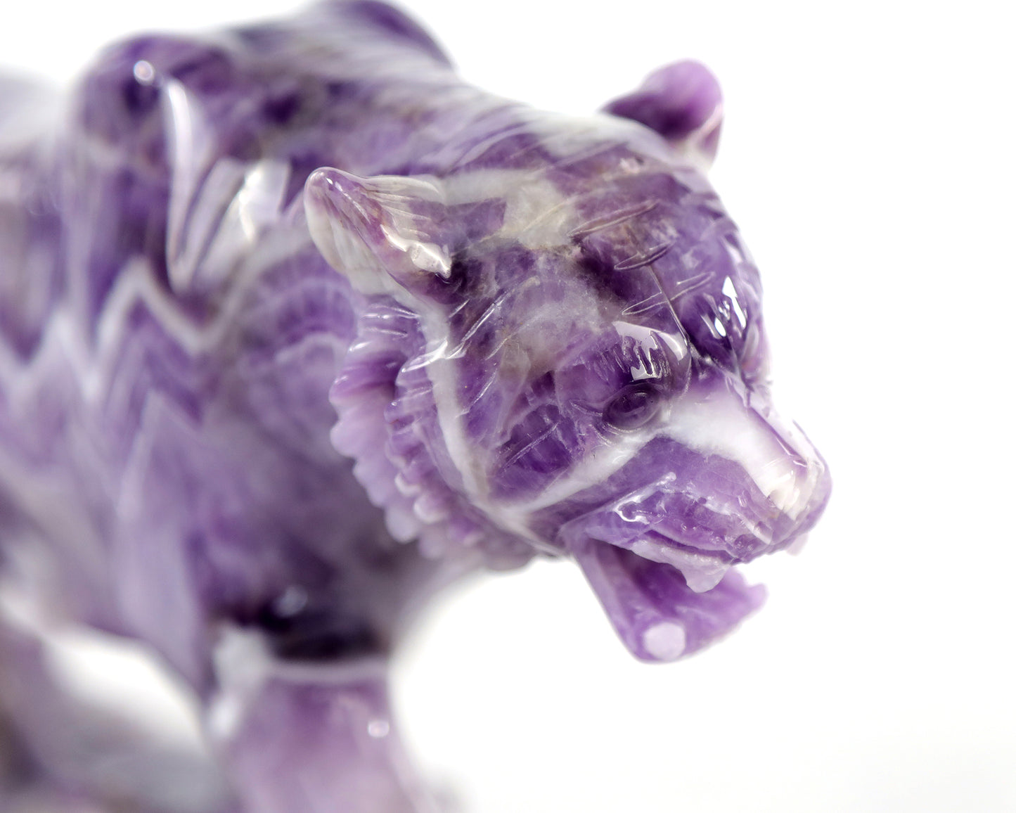 Amazing 8.9" Dream Amethyst Hand Carved Crystal Tiger Sculpture Crystallumi