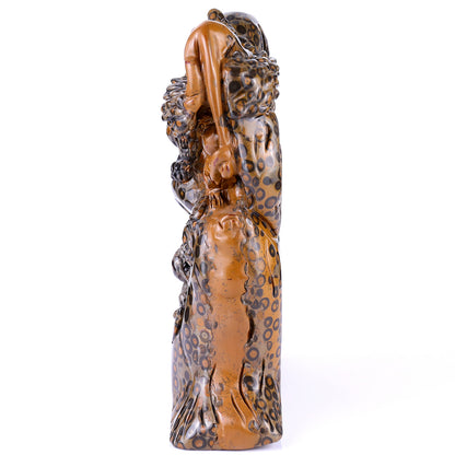 Amazing 9.3" Leopard Skin Jasper Hand Carved Crystal Leopards & Monkeys Sculpture Crystallumi