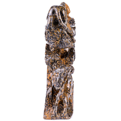 Amazing 9.3" Leopard Skin Jasper Hand Carved Crystal Leopards & Monkeys Sculpture Crystallumi