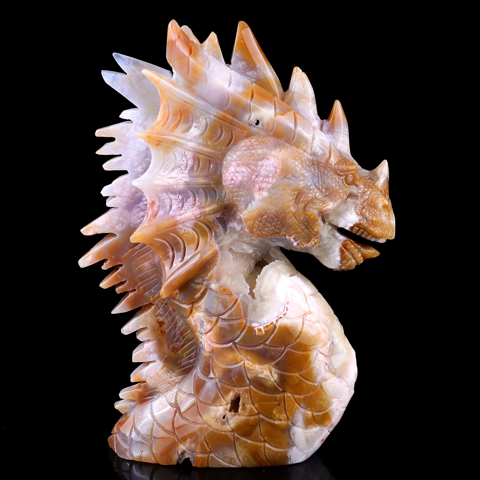 Amazing 9.8" Chalcedony Hand Carved Crystal Dragon Sculpture Crystallumi