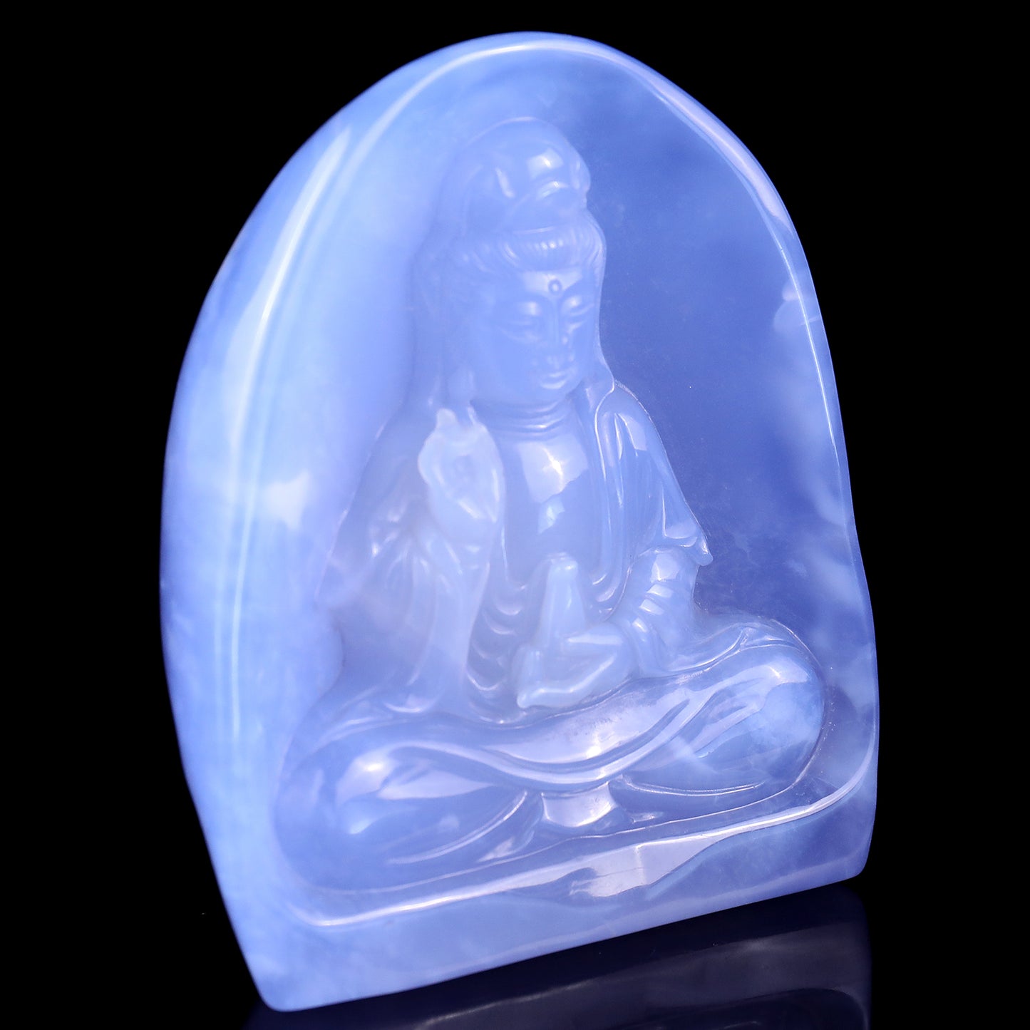 Amazing Gemstone 3.6" Blue Chalcedony Hand Carved Crystal Kwan-yin Sculpture Crystallumi