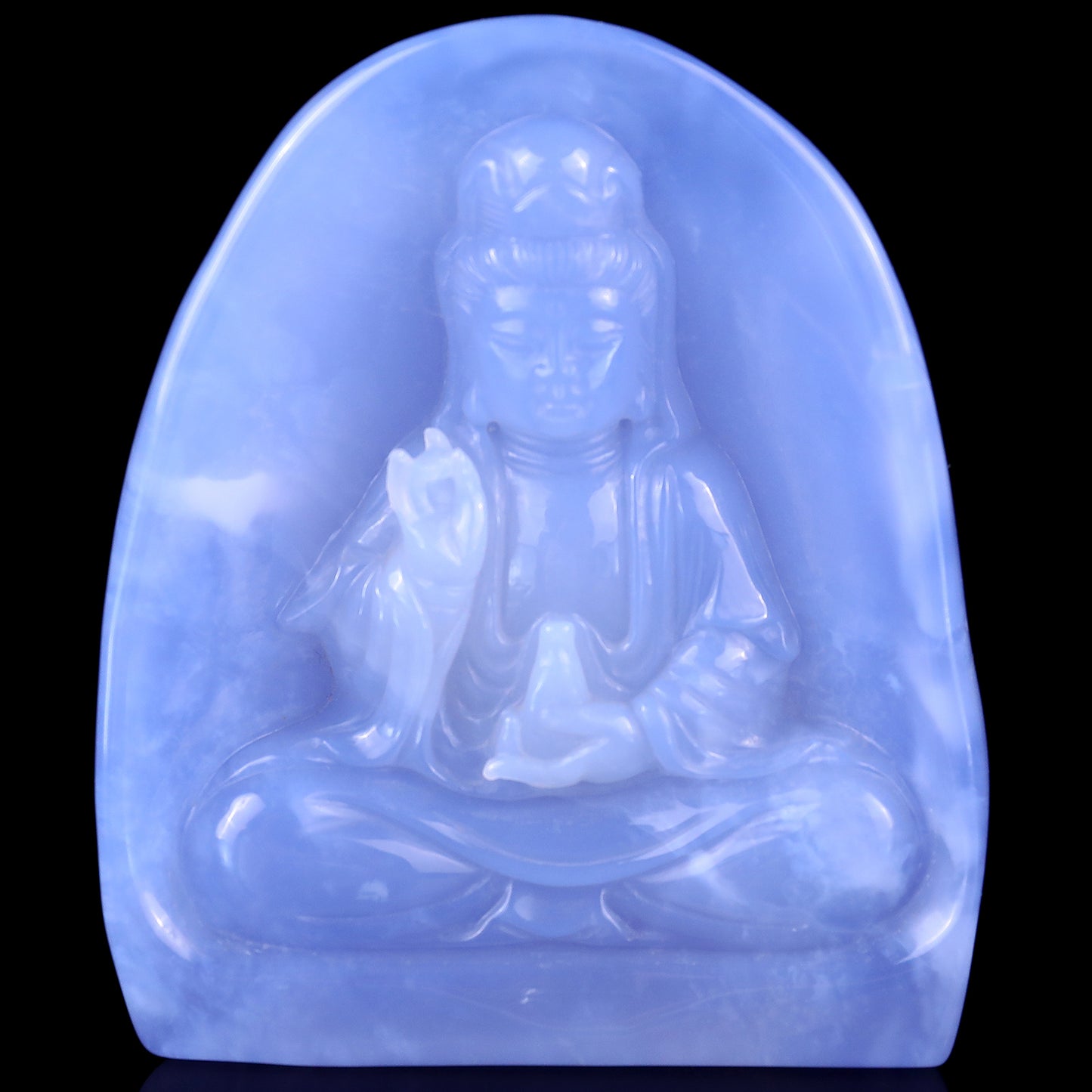 Amazing Gemstone 3.6" Blue Chalcedony Hand Carved Crystal Kwan-yin Sculpture Crystallumi