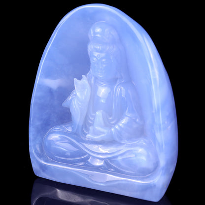 Amazing Gemstone 3.6" Blue Chalcedony Hand Carved Crystal Kwan-yin Sculpture Crystallumi