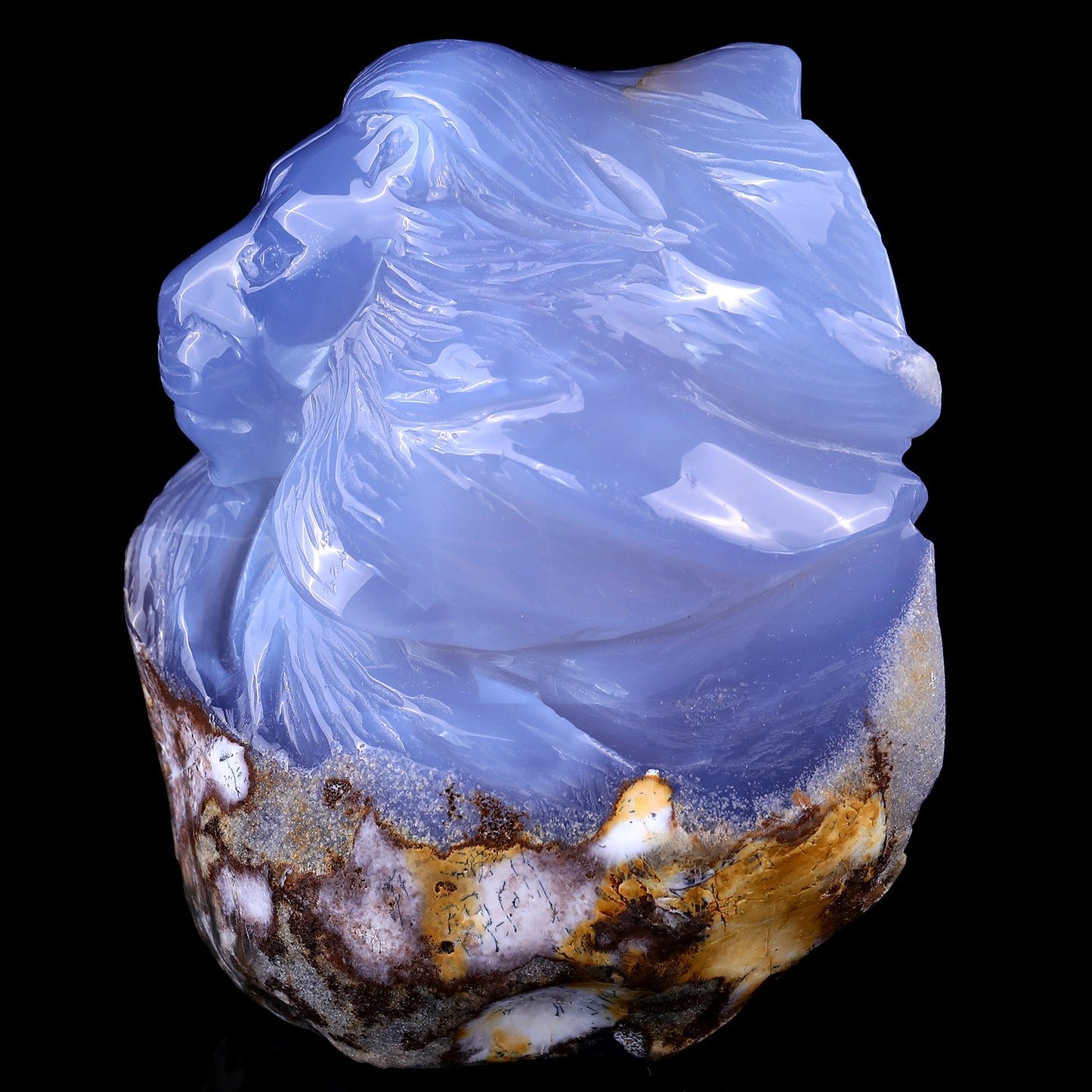 Amazing Gemstone 6.1" Blue Chalcedony Hand Carved Crystal Lion Head Sculpture Crystallumi