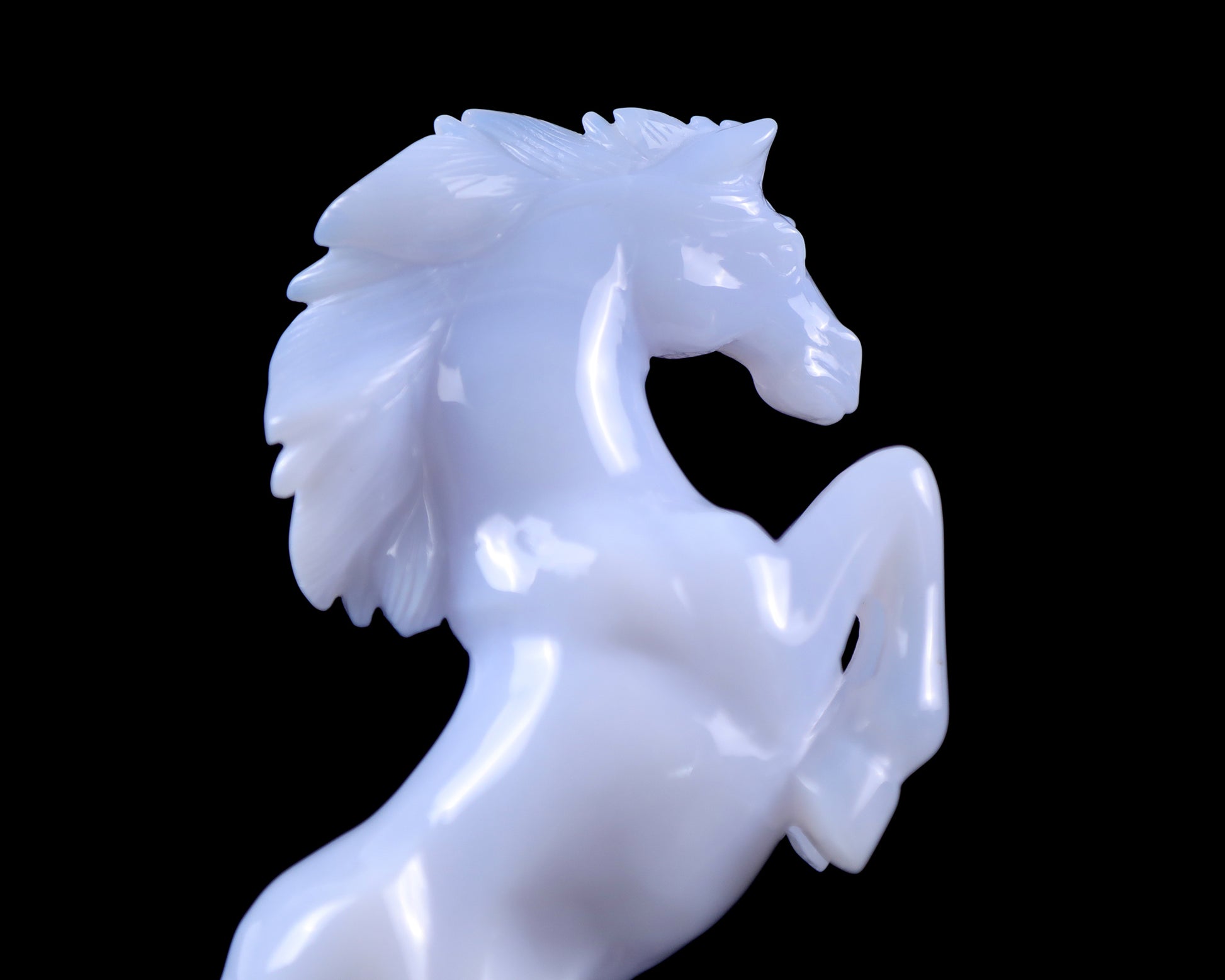 Amazing Gemstone 6.3" Blue Chalcedony Hand Carved Crystal Horse Sculpture Crystallumi