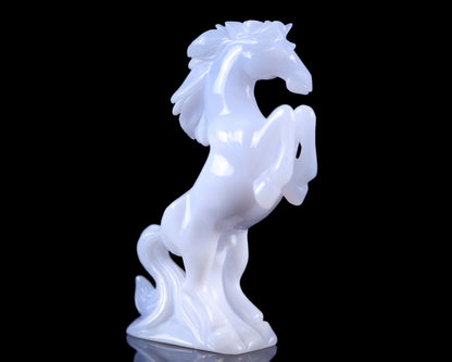 Amazing Gemstone 6.3" Blue Chalcedony Hand Carved Crystal Horse Sculpture Crystallumi