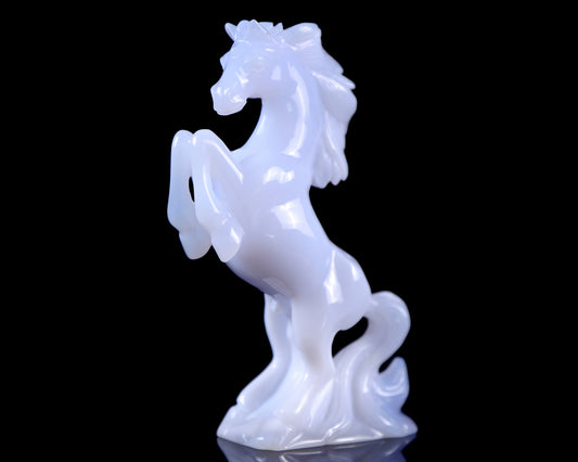 Amazing Gemstone 6.3" Blue Chalcedony Hand Carved Crystal Horse Sculpture Crystallumi