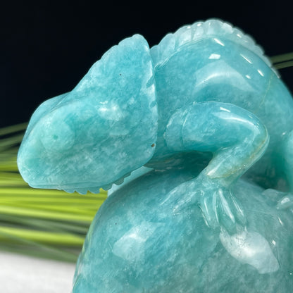 Amazing Gemstone Amazonite Carved Crystal Skull With Lizard Sculpture Crystallumi