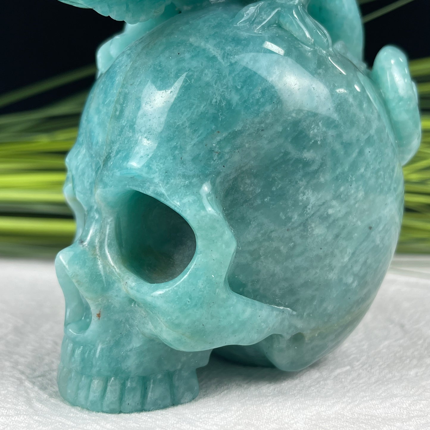 Amazing Gemstone Amazonite Carved Crystal Skull With Lizard Sculpture Crystallumi