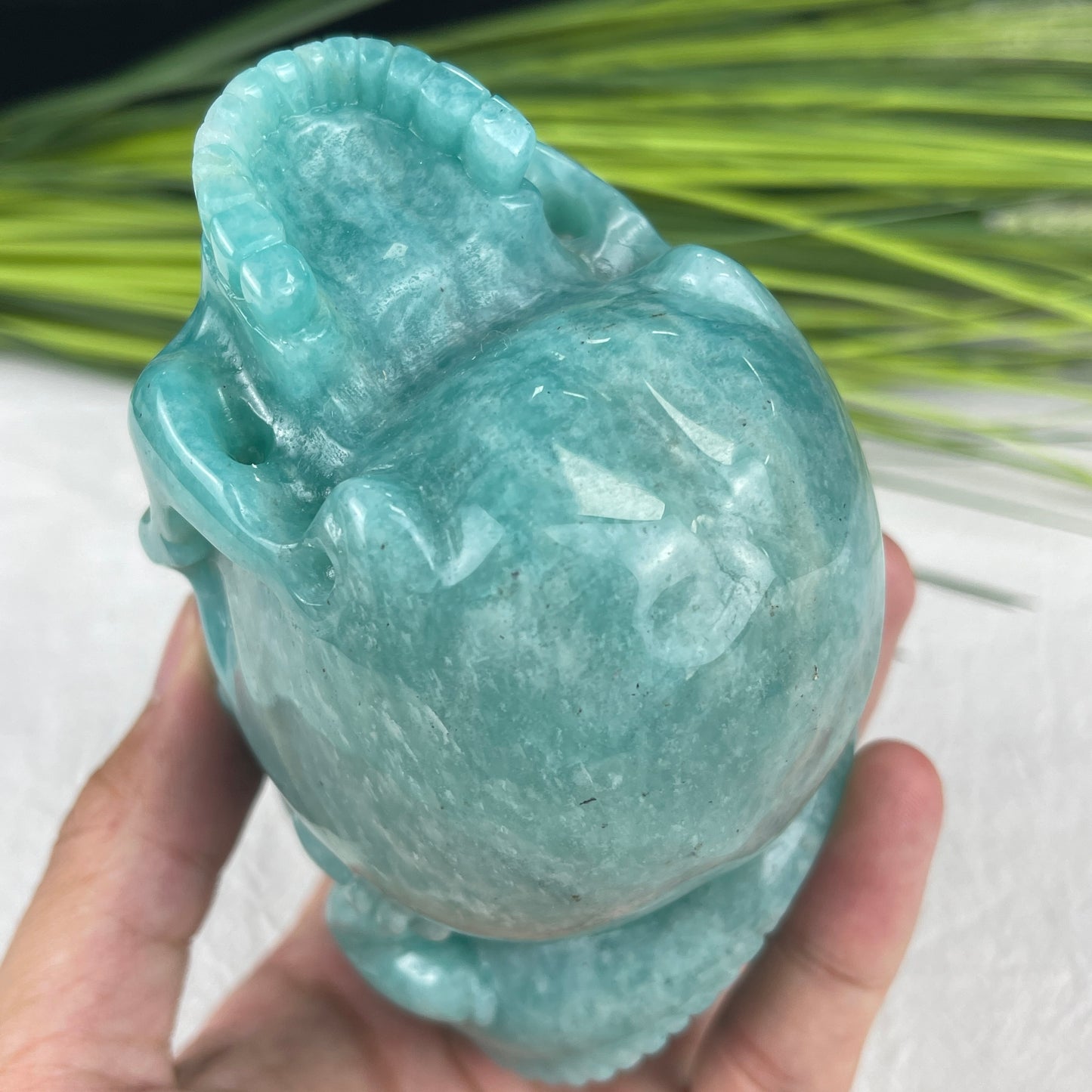 Amazing Gemstone Amazonite Carved Crystal Skull With Lizard Sculpture Crystallumi