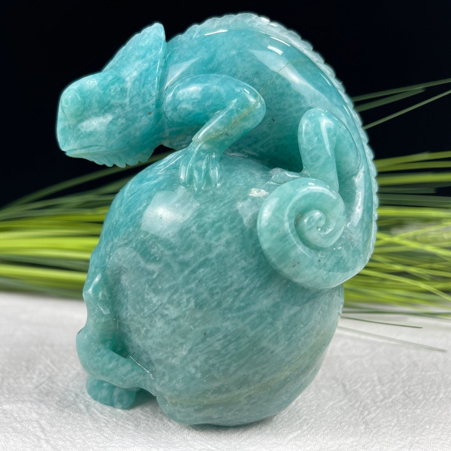 Amazing Gemstone Amazonite Carved Crystal Skull With Lizard Sculpture Crystallumi