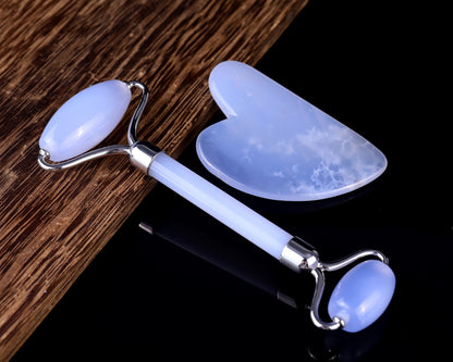 Blue Chalcedony Hand Carved Crystal Massage Tool Sets Crystallumi